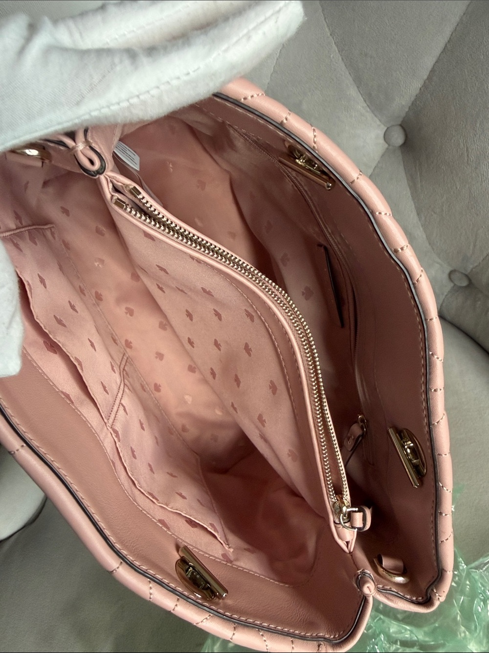KATE ♠️ SPADE LEATHER Pink Quilted Chain-Handle BAG - Picture 14 of 17